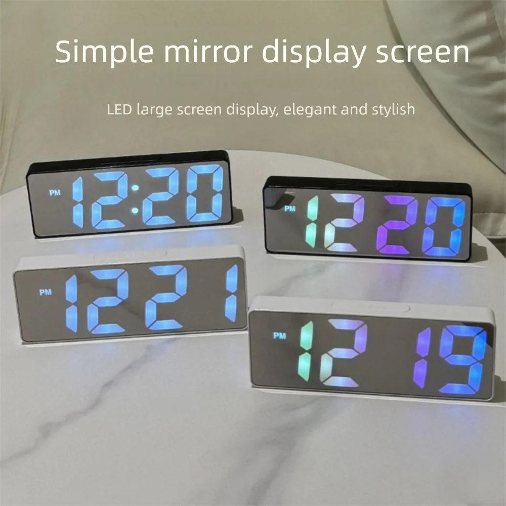 

2 Levels Brightness Digital Alarm Clock 12/24H Format Voice Control LED Digital Clock Quiet Temperature/Date Display