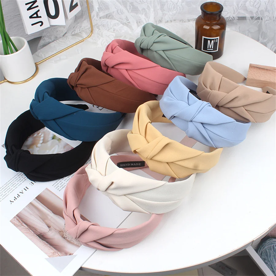 New Knotted Headbands for Women Headdress Girls Vintage Hair Bands Cloth Wide Hairband Soft Hair Hoop Hair Accessories Headwear