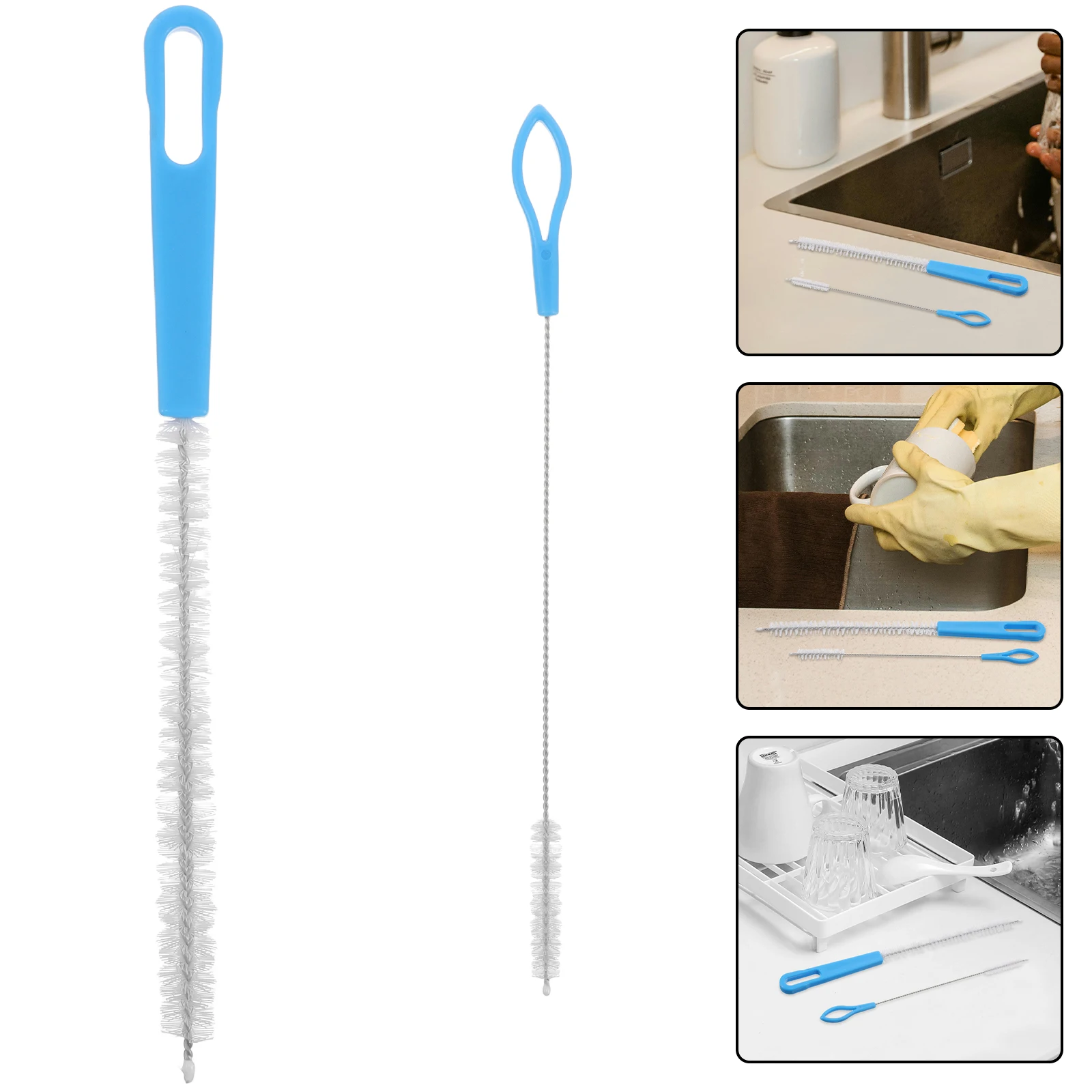 

2pcs Cleaning Brush Set For Baby Bottles Cups Long Handle Tube Cleaner Brush For Pipe Tube Gap Teapots Cleaning Straw Brush