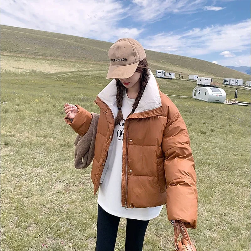 

Sweet Parkas for Women Autumn Winter Short New Korean Fashion Thicken Warm Jackets Ladies Solid Casual Oversized Female Coats