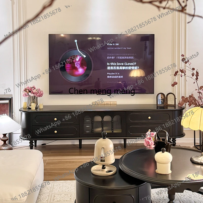 ​​French Retro Solid Wood Two-Tone TV Stand Storage Cabinet Modern creative design Low Profile Living Room Furniture
