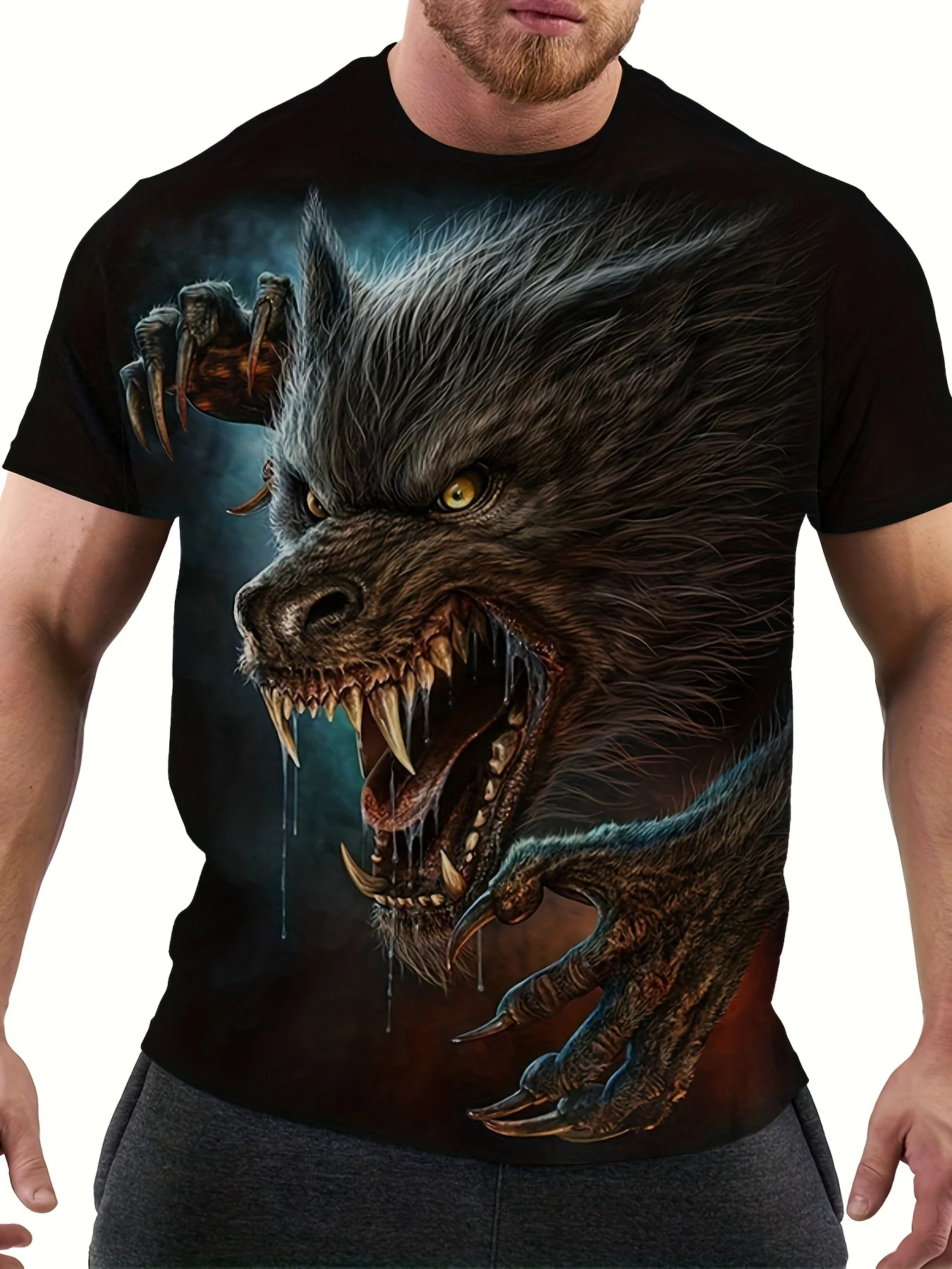 Animal Wolf 3D Print T-Shirts Streetwear Men Fashion Casual Oversized O-Neck Short Sleeved T Shirt Tees Tops Clothing