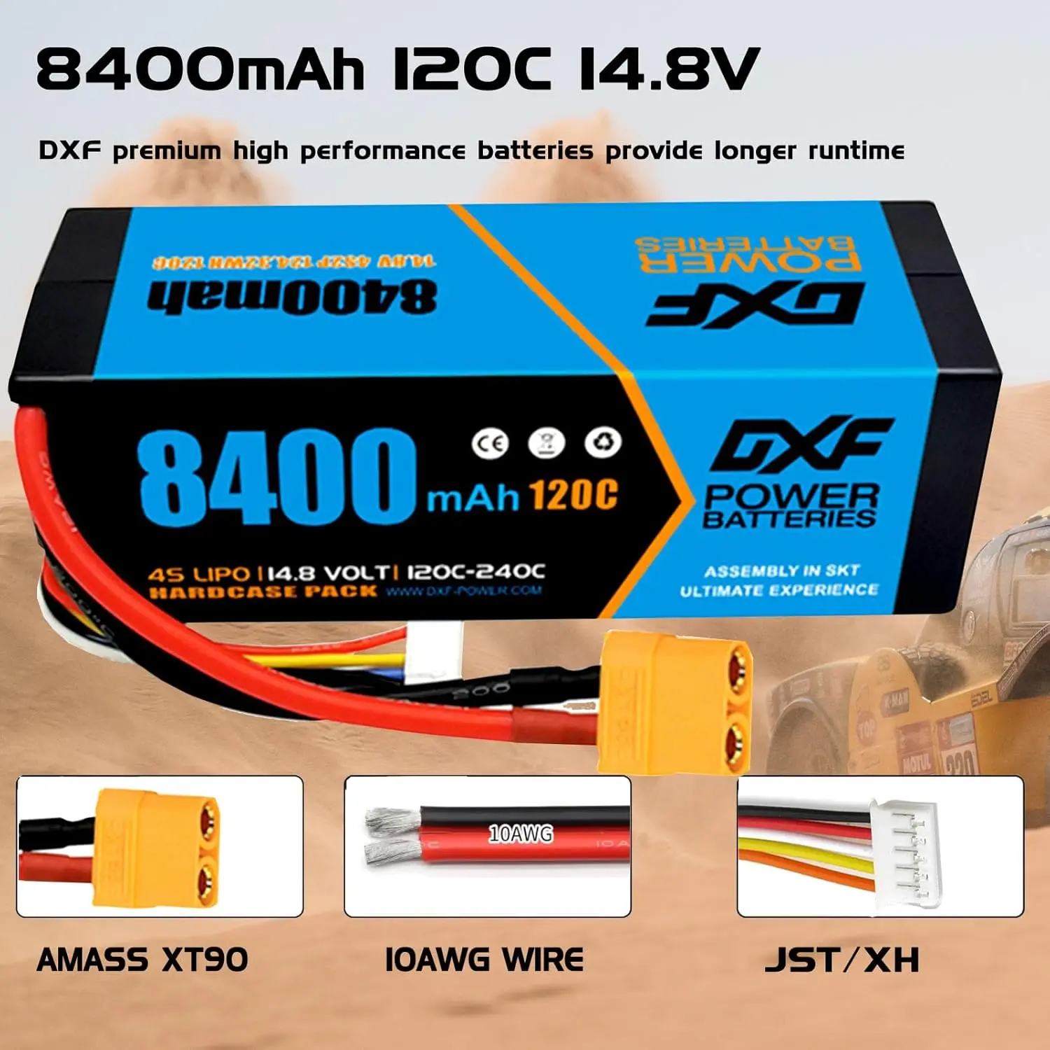 DXF 4S Lipo Battery 14.8V 120C 8400mAh with XT90 Plug Hardcase For 1/8 Buggy Truggy Offroad Car Boat Truck Airplane UAV RACING