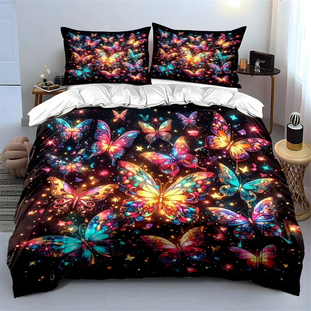 Colorful Butterfly Wall Art Set Multiple sizes kid's and adults' bedroom Exquisite 3PC bedding set, gift