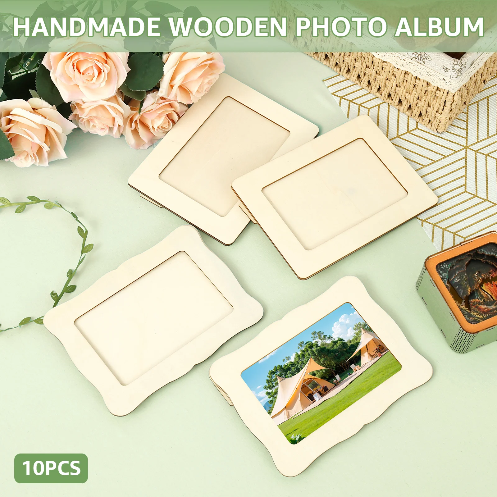 10 個 6 インチ未完成木製フレーム波状/長方形フォトホル - Engraved Wood Frame のレビューと価格