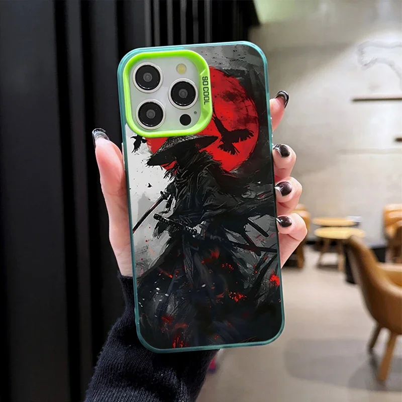 Casing ponsel untuk Huawei P30 P40 Mate 30 40 Pro Nova 7 Honor 50 lensa kreatif batas Jepang hantu wajah Samurai penutup belakang tahan guncangan