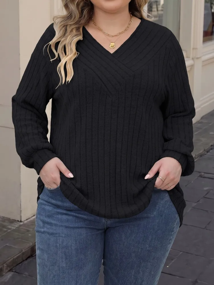 Women's Plus Size L-3XL Casual Knitted Long Sleeve Knitting Sweater Loose T-shirt Sports Outdoor Top Women Clothing Oversized view 4