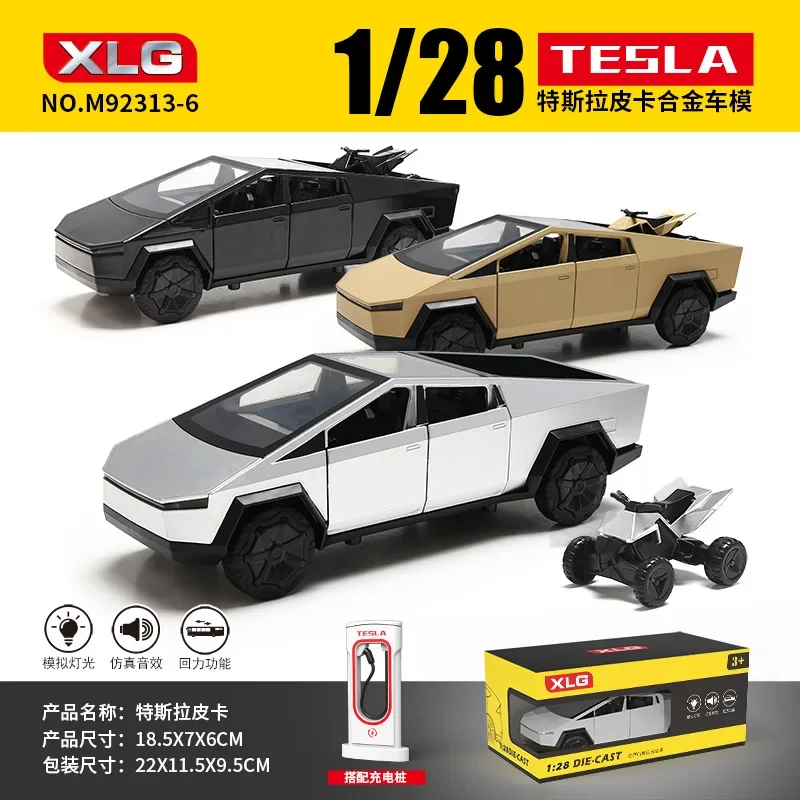 1:28 Tesla Pickup High Simulation Diecast Metal Alloy Model car Sound Light Pull Back Collection Kids Toy Gifts