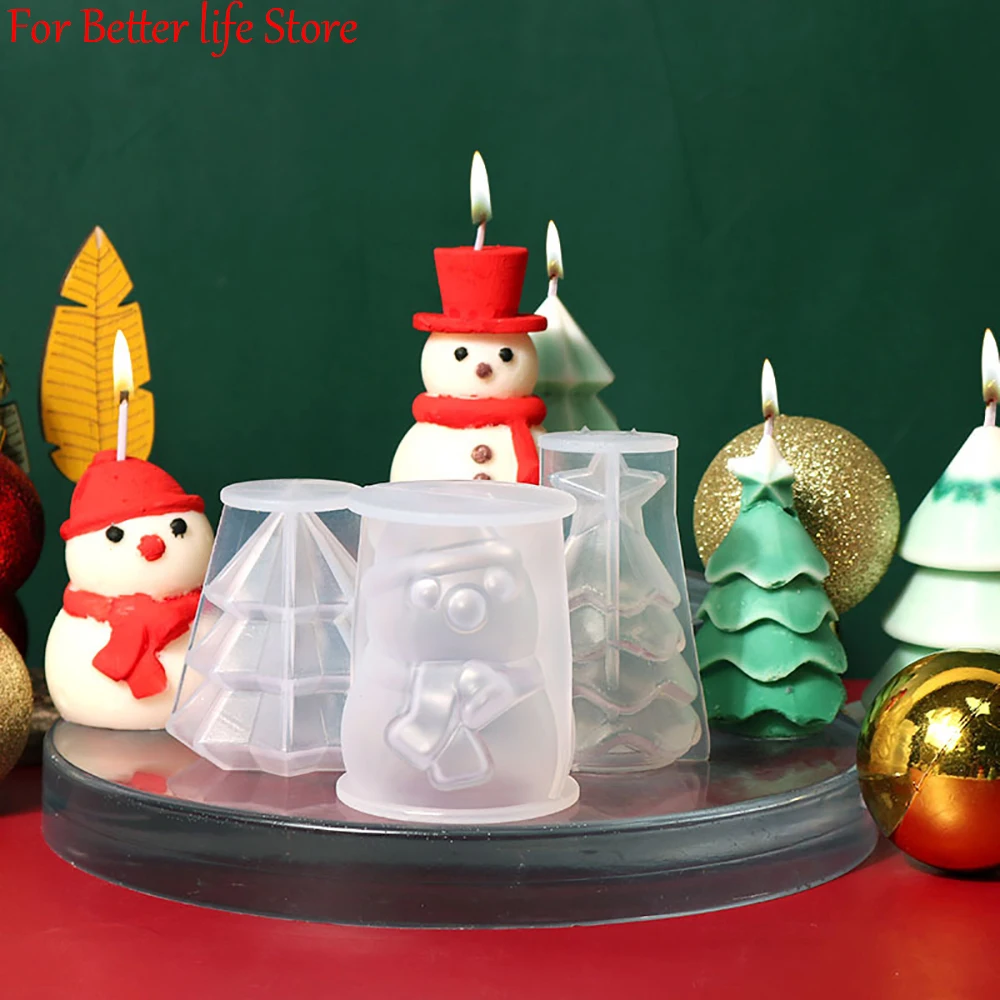 1 pz 3D albero di natale pupazzo di neve stampo per candele in Silicone fai da te fatto a mano aromaterapia gesso resina artigianale per la