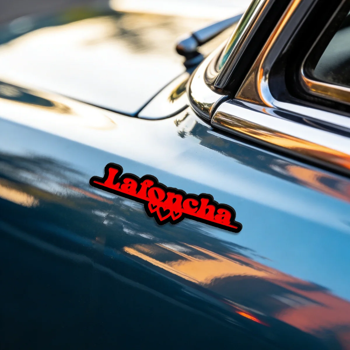 Custom Acrylic Lafoncha Car Emblem Badge 3D Raised Heart-Accented Text Sticker, Waterproof & Weatherproof Decal for Auto Styling