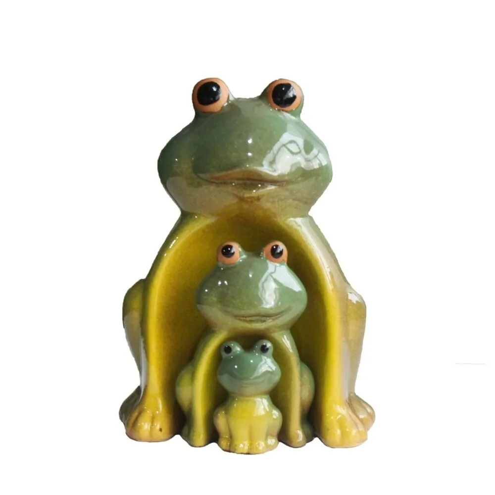 Creative Ceramics Cute Frog Owl Family of Three Living Room TV Cabinet Entrance Ornament Figurines & Miniatures