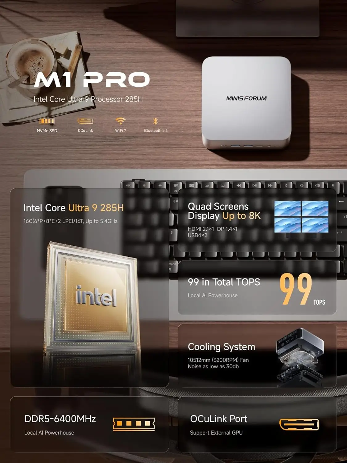 MINISFORUM M1 Pro Intel Core Ultra 9 285H MINI PC Windows 11 2