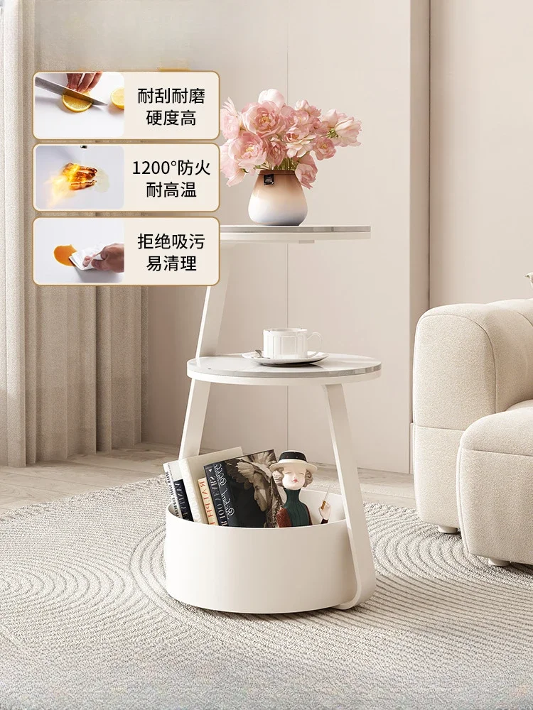 

Cream wind sand hair edge table, modern and simple small round table living room, small unit corner table, bedside table