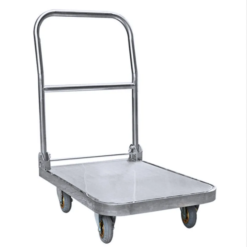

Stainless Steel Flatbed Cart - Logistics Transport Trolley, Warehouse Silent Push Cart, Stainless Steel Hand Truck