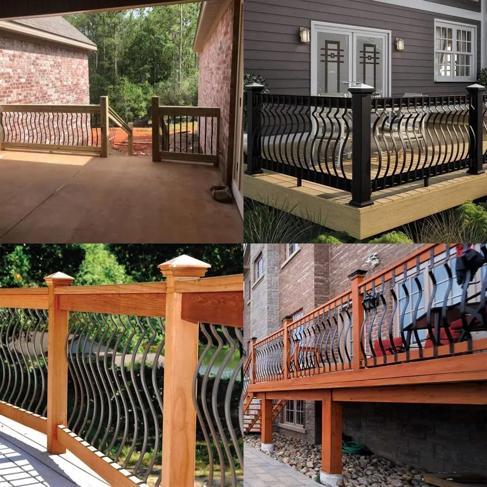 مغزل سطح معدني، 51-حزمة 29.5 درابزينات سوداء مع براغي، تصميم قوس مموج للسلالم والشرفات الخارجية