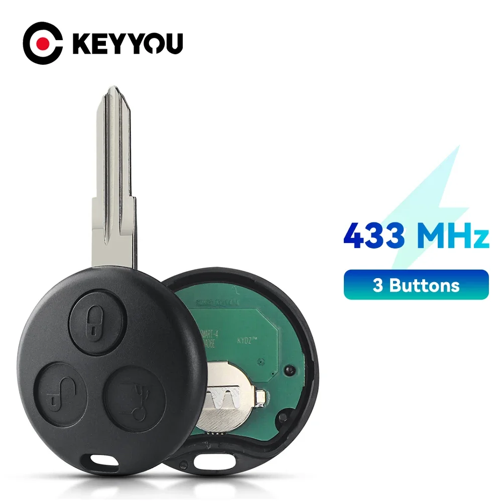 KEYYOU 433Mhz 3 Buttons Remote Car Key For Mercedes Benz Smart Fortwo 450 Forfour 451 Roadster City Coupe Cabrio 1998-2006