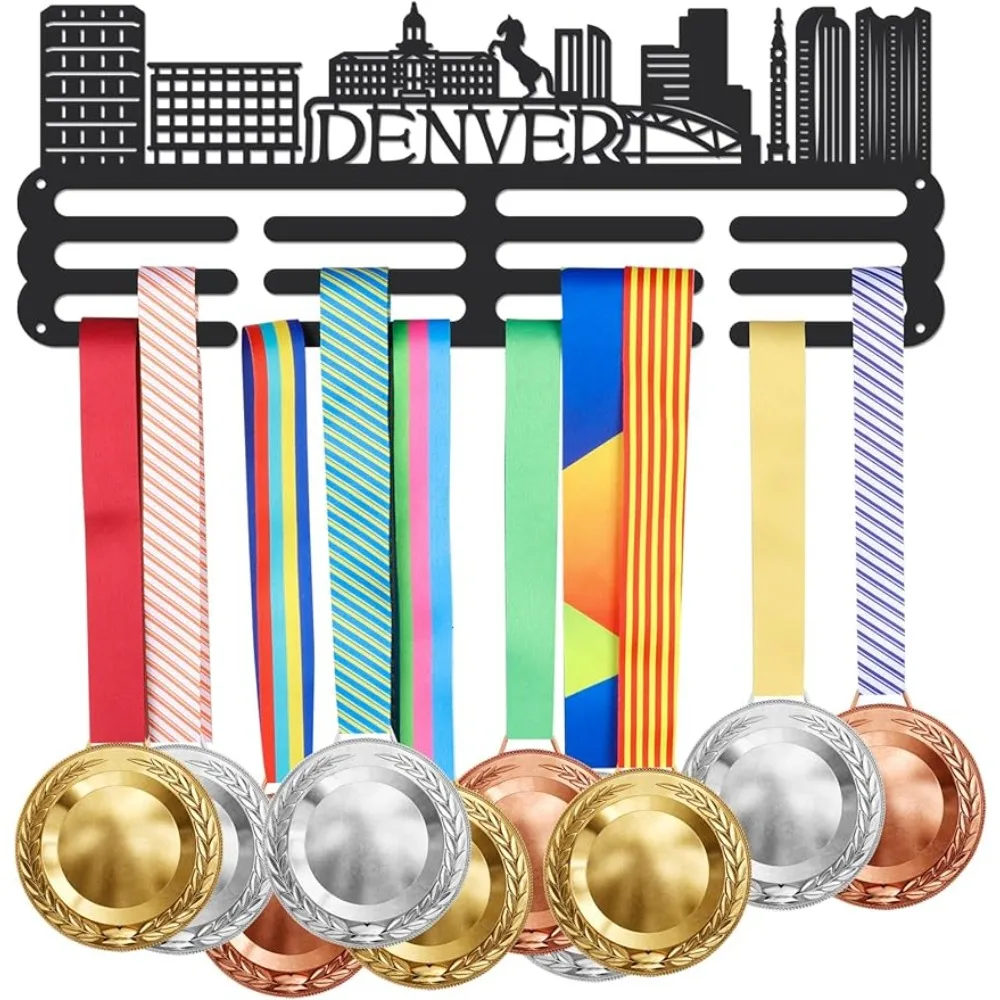 

Denver Cityscape Medal Hanger Display Sports Medal Display Rack for 60+ Medals Trophy Holder Awards Ribbon Holder Display Wall