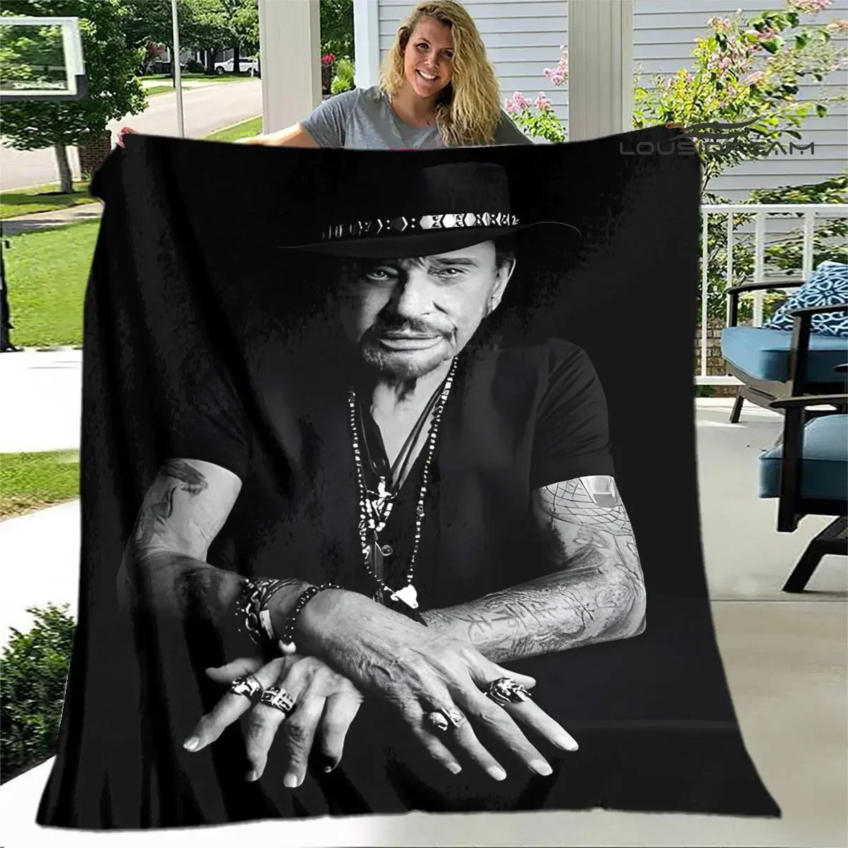 Estrela de rock francês johnny hallyday impressão cobertor piquenique cobertor vintage casa viagem presente aniversário cama fina