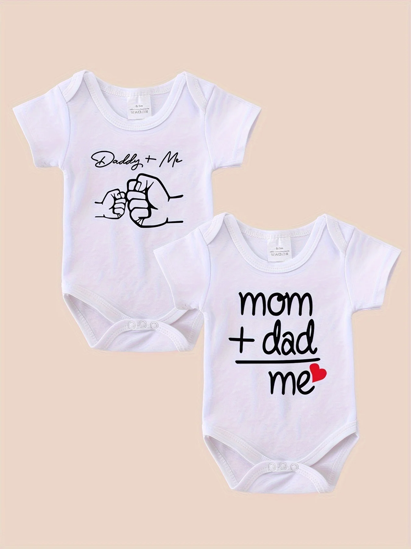 2PCS Baby Bodysuit Set with Love for Dad and Mom Summer Short Sleeve Pure Triangle Romper for Outdoor Fashion T Shirts