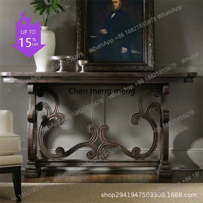 

01A Консольный столик из цельного дерева в американском стиле, винтажный резной стол для украшения прихожей