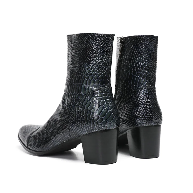Frühling und Herbst Spitze High-Heel-Stiefel für Herren Großbritannien Oberschichtleder Schnürstiefel mit Nieten Serpentinen Show Office Herrenschuhe – Detail 13