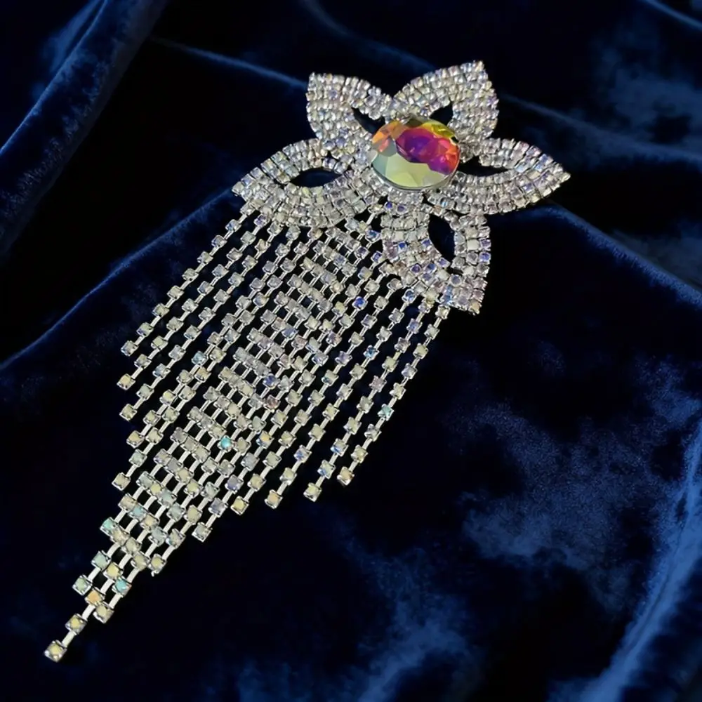 Rhinestone Shoulder Epaulets Sparkly AB Crystal Fringe Shoulder Applique Exaggerated Lightweight Clothing Accessory