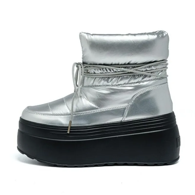 

Зимние ботинки 8 см для женщин, зимние ботинки, зимние теплые женские ботильоны на меху, обувь на платформе и каблуке, удобные нескользящие ботинки