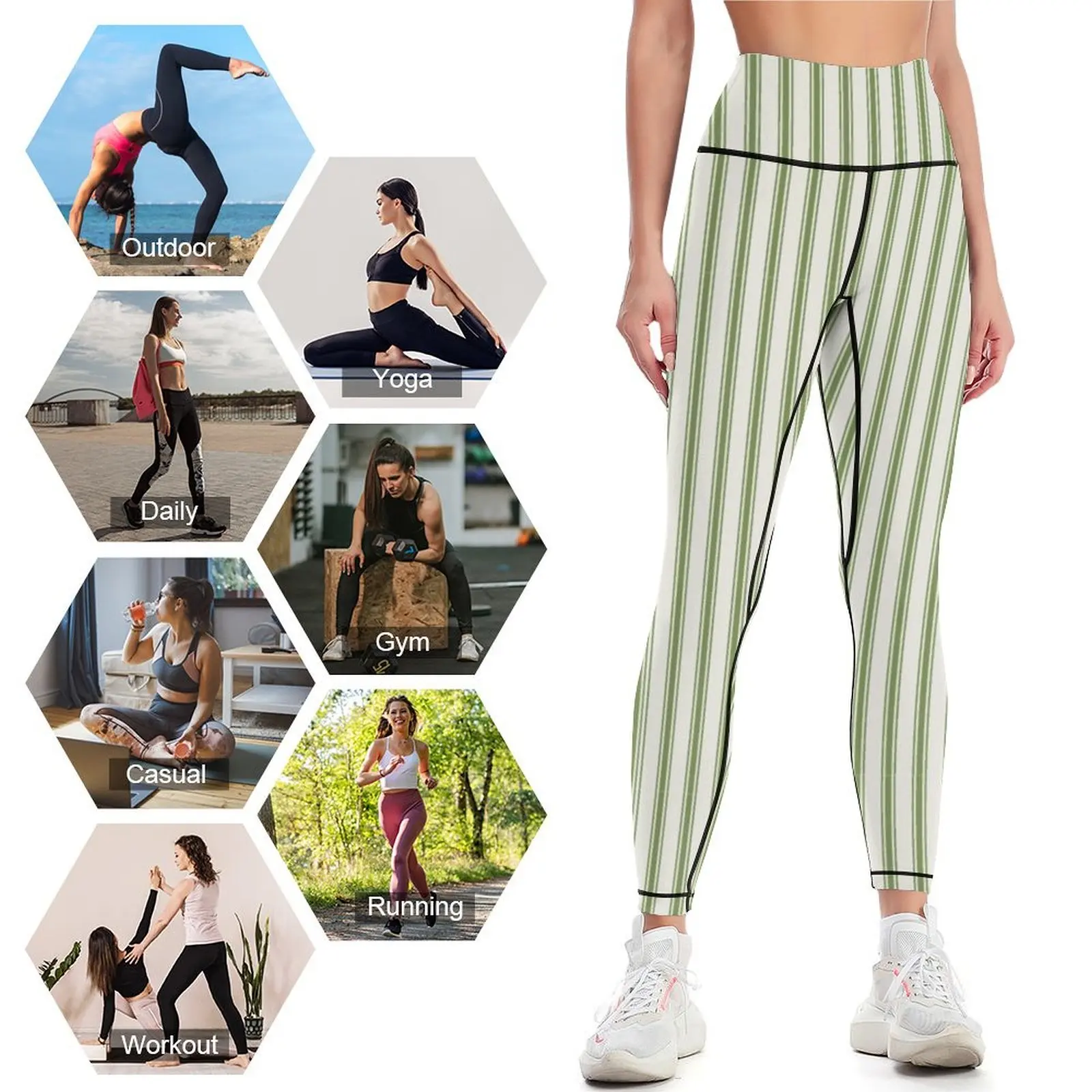 Ticken grüne und weiße Streifen Leggings Golf tragen Kleidung Fitness Frauen Strumpfhosen Damen Leggings