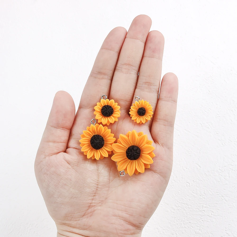 10 stücke 16/18/24/30mm Harz Sonnenblumen Charms Süße Magritte Blumen Anhänger Für Ohrring Schlüsselanhänger diy Schmuck Machen
