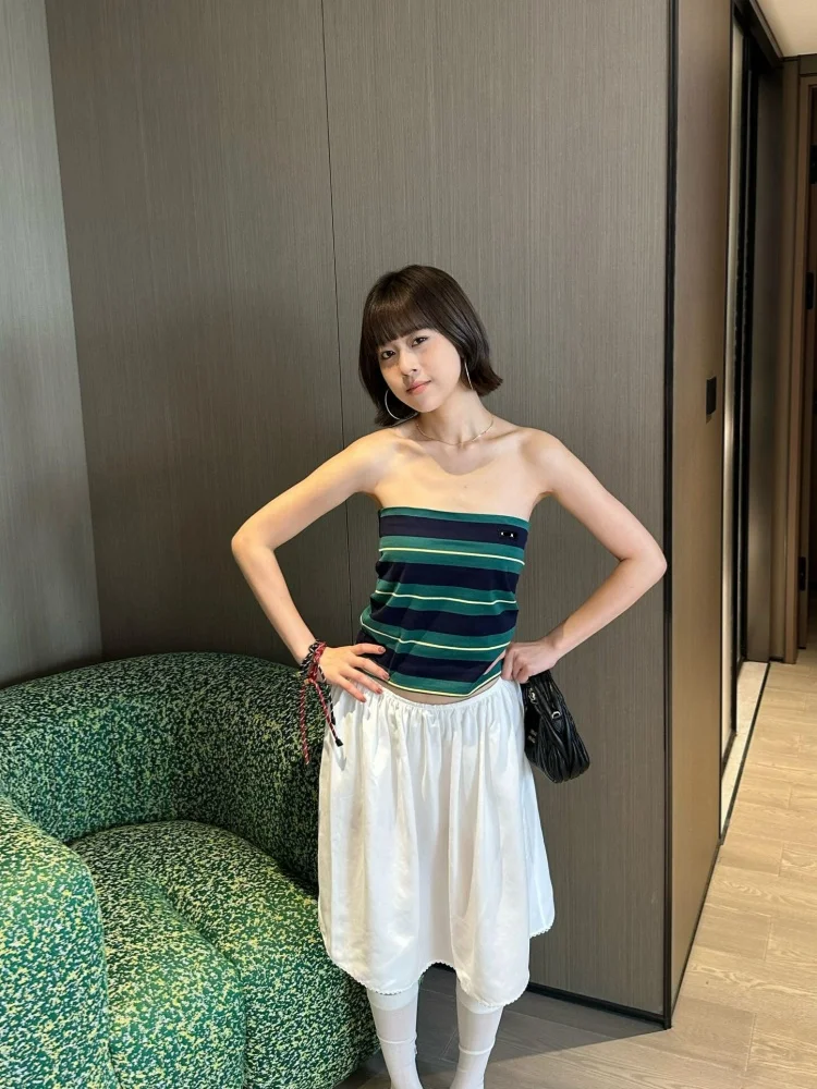 

Faionable Striped Color Blo Letter Patch Top Women's Svel Cotton Tank Top Sli Versatile Summer New Arrival