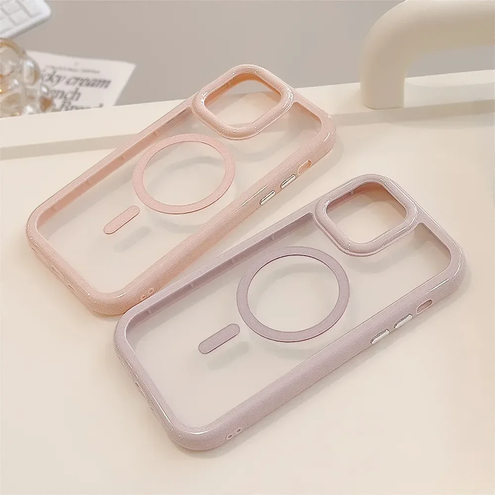 Phone Case For iPhone 16 15 14 13 12 11 Pro Max Plus Luxury Cute Cream Cases for Magsafe Magnetic Wireless Charge Clear Cover