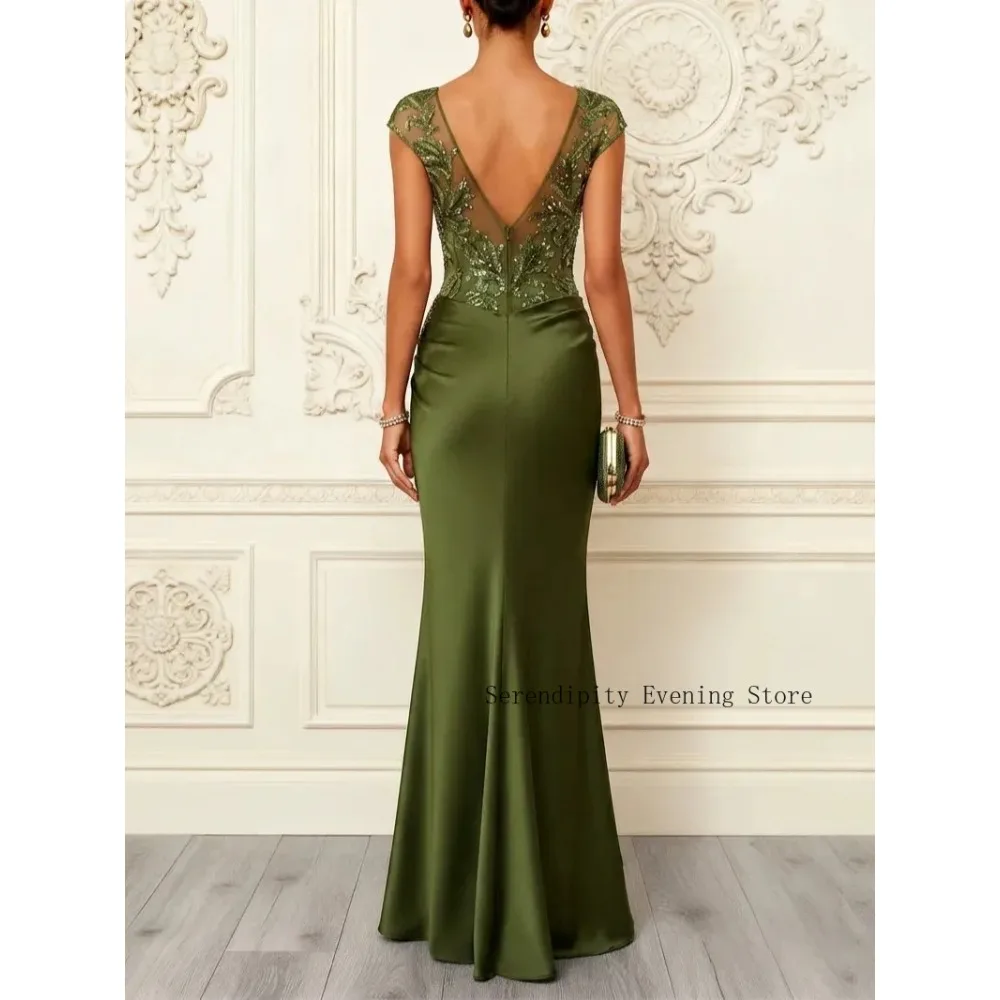 Customized Illusion Shoulder Mother of Birde Dresses 2026 Beaded Women‘s Party Attire Gowns Ruched Beaded Elegant Evening Dress
