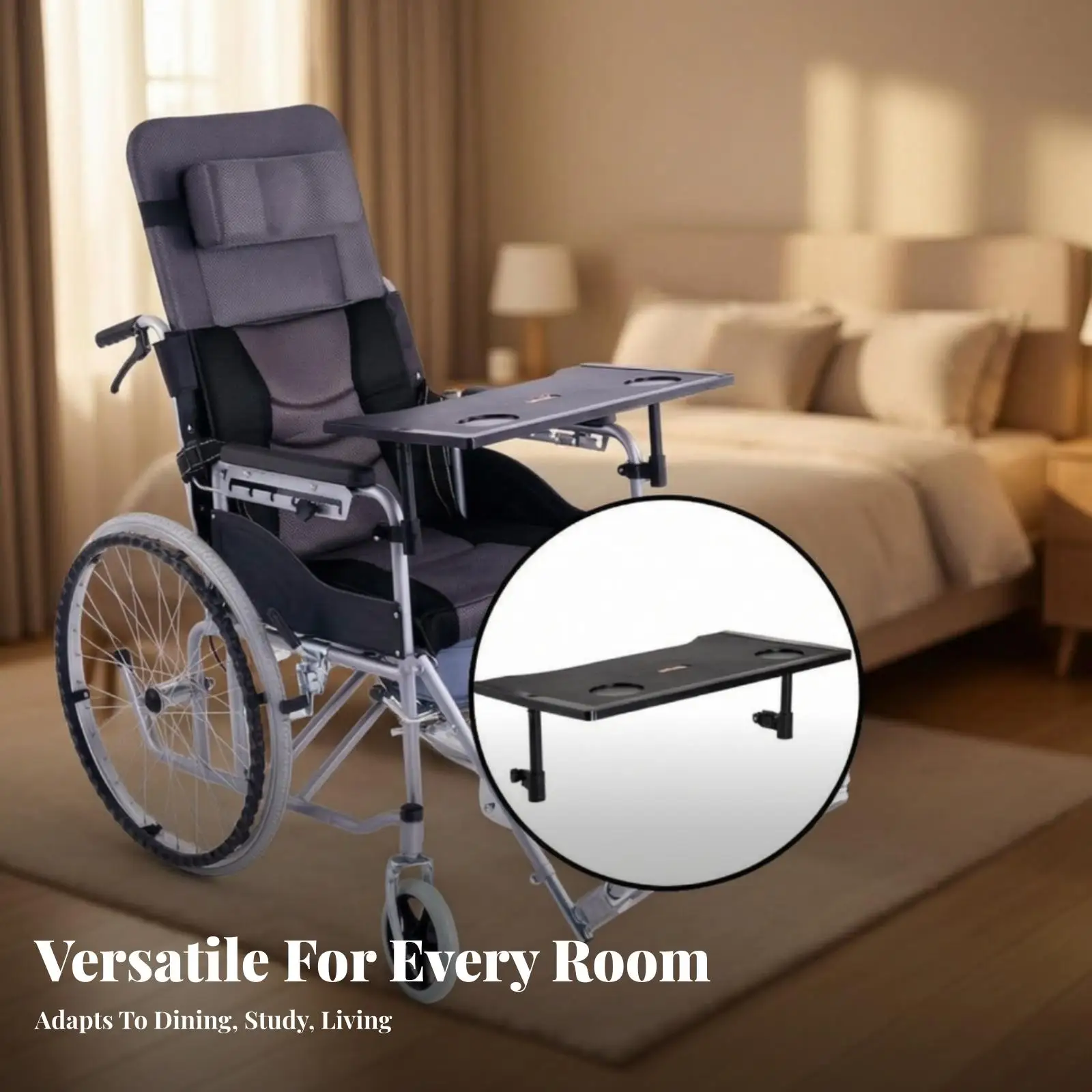Adjustable Dining Tray Table with Two Cup Slots Foldable Lap Board for Senior Comfort Care