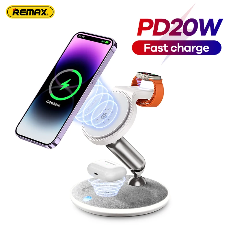 

Remax 3 in 1 Magnetic Wireless 15W Charger Stand For iPhone 14 13 12 Pro Airpods Phone Fast Charge Dock Station For Apple Watch