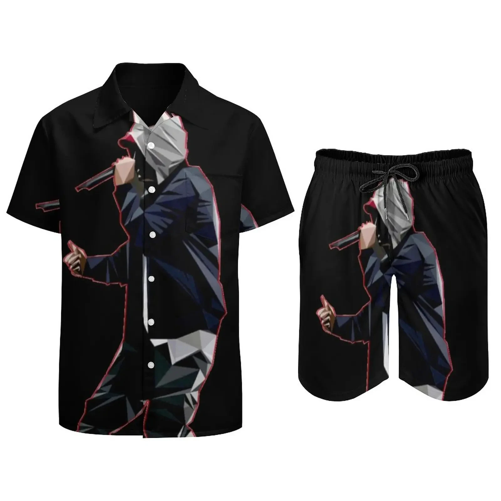 Eminem Drake Rapper 3d Geprint Shirt Sets Heren Casual Mode Korte Mouwen Shirts Oversized Strand Shorts Hawaiiaanse Pakken Kleding