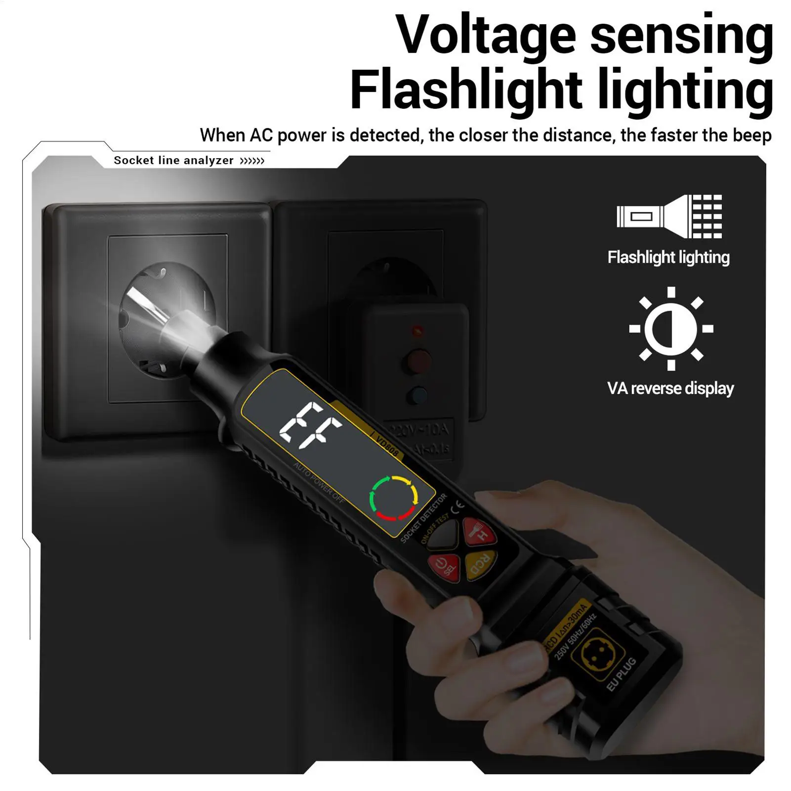 Outlet Tester With LED Display & Light Smart Meter 2-300V Electric Circuit Tracer For Home Electric Power Rv Camper Trailer