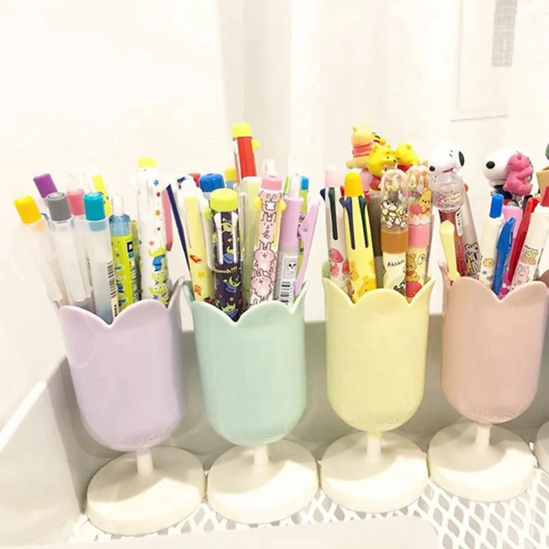 Decorazione di fiori di plastica tazza di matita creativa Tulip Pencil Organizer Organizer da scrivania porta pennelli per trucco ornamento per la