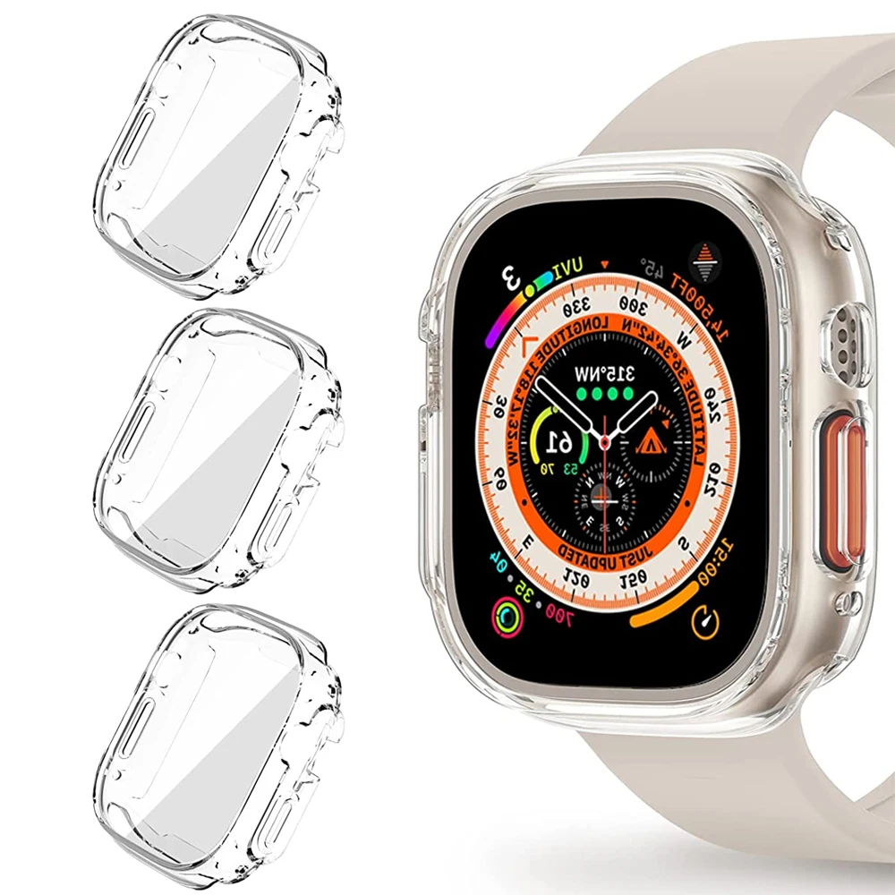 Funda transparente para Apple watch, Protector de pantalla de 45MM, 41MM, 49MM, 44MM, 40MM, 42MM, Series 3, 4, 5, 6, SE, 7, 8 Ultra