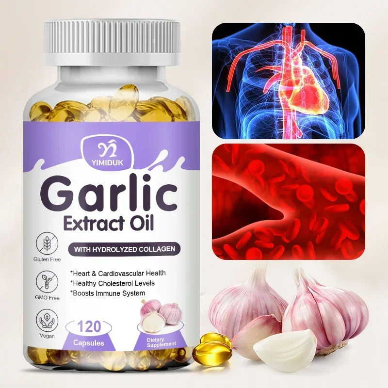 Suplement olejowy z ekstraktem z czosnku, działający jako przeciwutleniacz, wspierający zdrowie serca i układu krążenia, zdrowe poziomy cholesterolu, wzmacniający odporność.