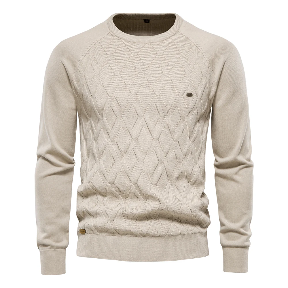 Suéteres AIOPESON Argyle Básicos para Hombres de Color Sólido con Cuello Redondo Manga Larga Tejidos de Pullover de Moda Invernal Nuevos Suéteres Cálidos para Hombres Material Exterior 95% Algodón 5% Lycra Hecho en China - 1