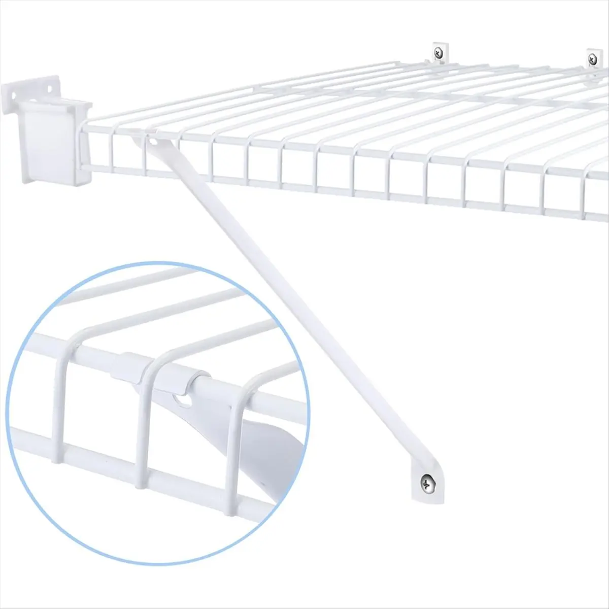 A50U 16 Pcs 12 Inch Wire Shelf Support Brackets Kit 4 Closet Support Brace 8 Down Wall Clips and 4 Wire Shelf End Brackets
