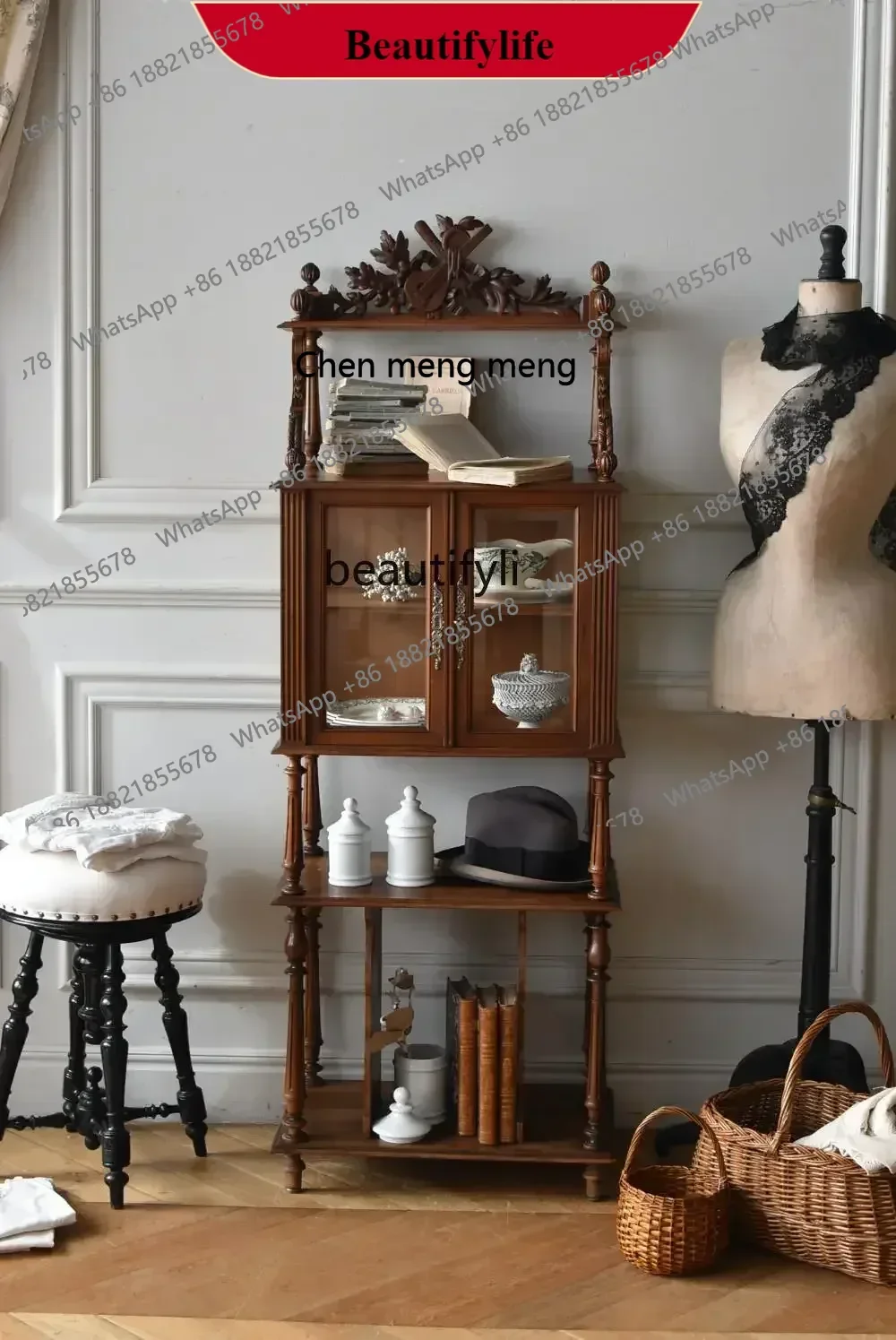

G153 American solid wood dining side cabinet, living room wall locker, antique entrance retro storage cabinet