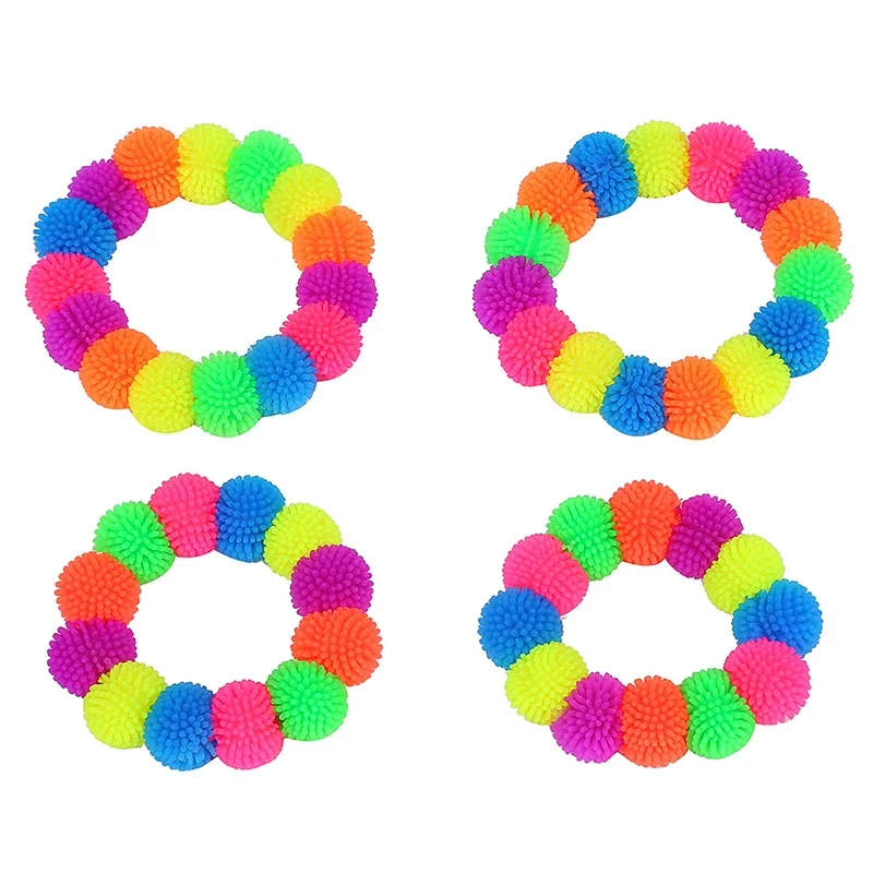 12 Stück mehrfarbiges stacheliges Hedge-Ball-Armband, Armband, Neuheit, Zappelspielzeug, Squeeze Squishy, sensorisches Stressabbau-Antistress-Spielzeug