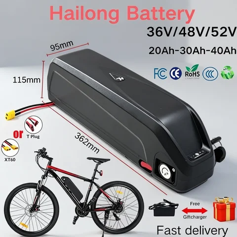 Hailong Electric Bike Battery Pack 36V 48V 52V 20-30Ah For Bicycle Ebike Li-ion Battery For Bafang Motor 250W-1500W With BMS 30A