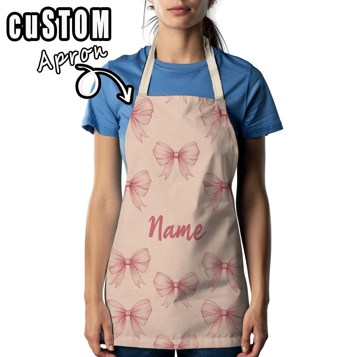 Personalized Text Name Logo Apron Flower Tool Pattern Craftsmanship Apron for Cooking Apron Fun Cooking Polyester Baking Aprons