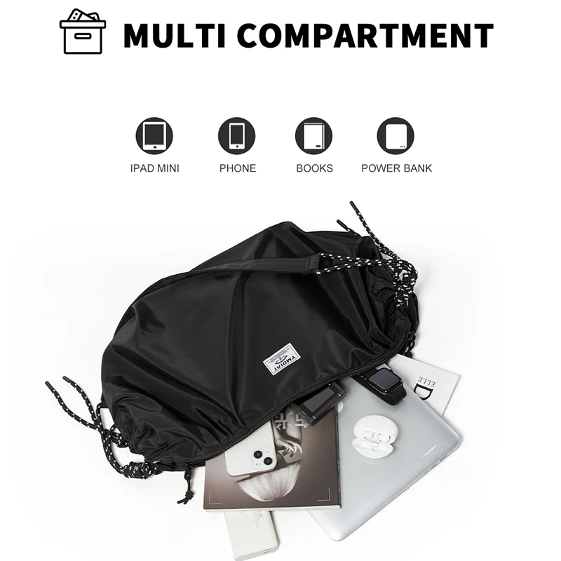 New Style Drawstring Decorative Waterproof Casual Crossbody Bag Multifunctional 0.35kg Weight Unisex Zipper Simple Shoulder Bag