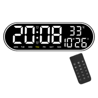 Digital Wall Clock 15 Inch Size Equipped with Remote Control for Adjusting Brightness Levels and Viewing Temperature Easily