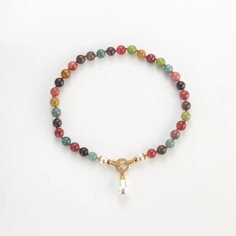 Vintage Baroque Water Drop Pearl Pendants Beads Necklace Woman Tourmaline Antique Gold Color Luxury Designer Jewelry Wedding New