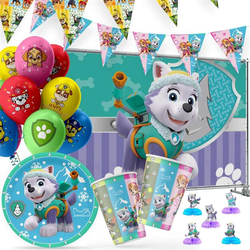 Paw Patrol Everest dekoracja na imprezy tematyczne psy jednorazowe zastawy stołowe papierowe kubki i talerze serwetki Baby Shower dzieci artykuły