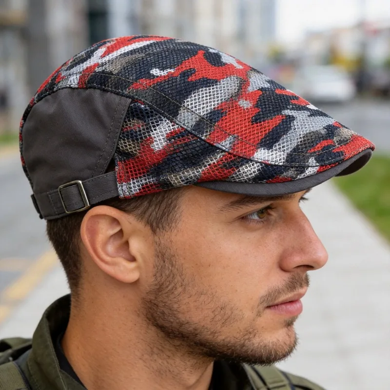 Perforated Mesh Bucket Hat Breathable Beret Summer Camouflage Cap Outdoor Front Hat for Men & Women Casual Hat